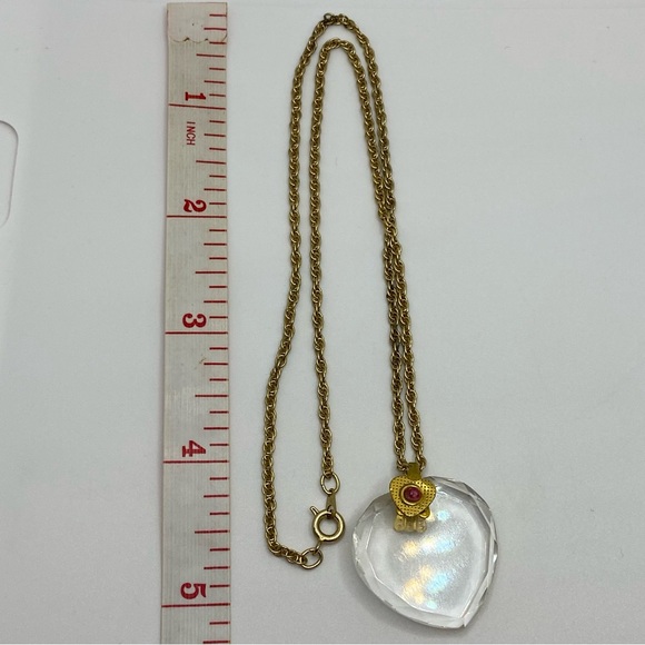 Clear Heart Crystal Pendant With Red Rhinestone And Chain - Picture 10 of 13